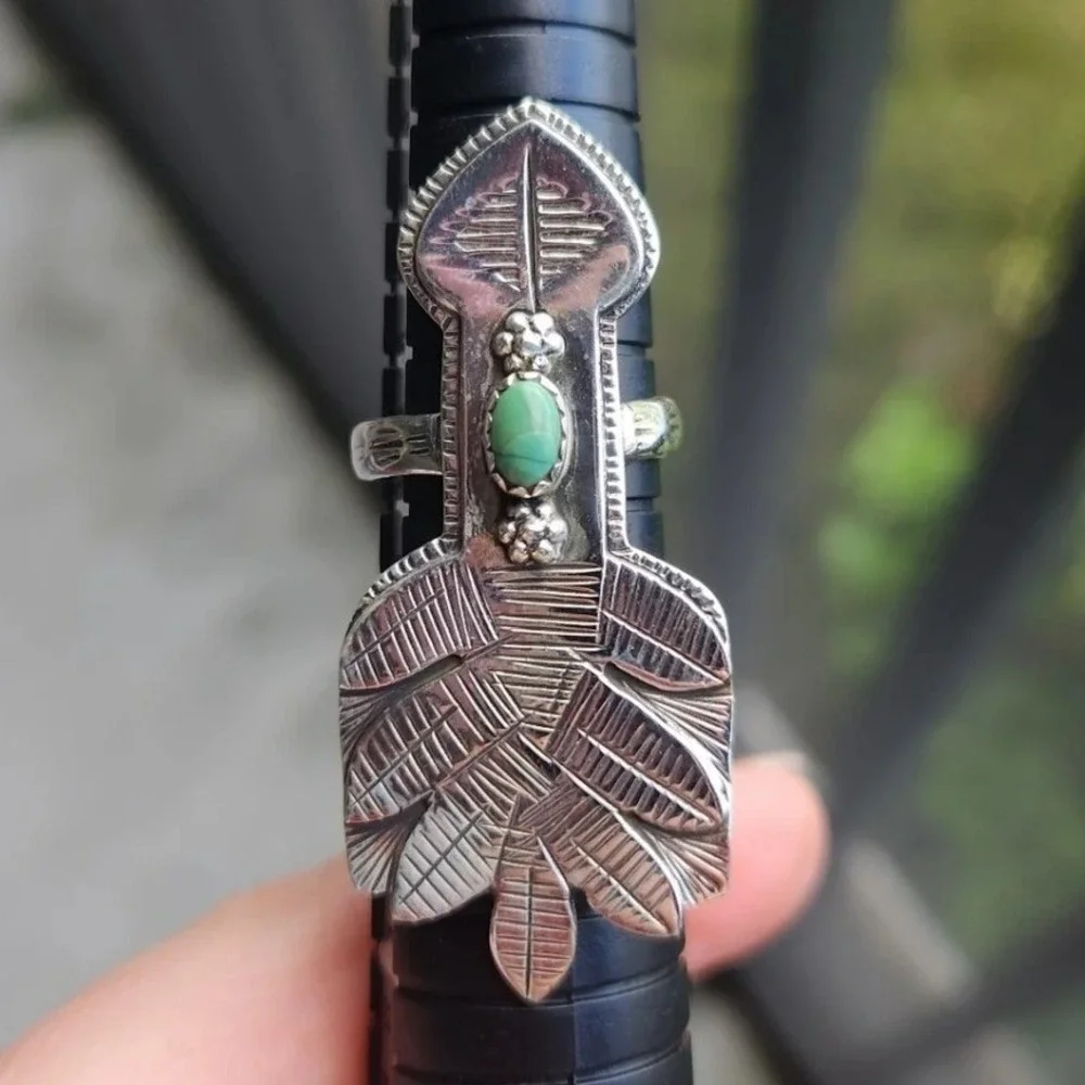 Sterling‎ Silver 925 Kingman Turquoise Arrow Adjustable Ring Southwestern - Picture 4 of 6